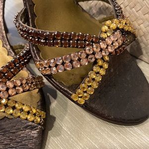Beverly Feldman beaded kitten heel sandals